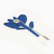 Load image into Gallery viewer, Tom Pigeon Flax Bloom cobalt blue brooch with silver plated stick pin and protector
