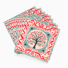 Load image into Gallery viewer, Pack of 10 Tree and Stars Christmas cards by Cambridge Imprint with colourful illustrated tree design
