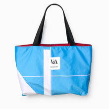 Load image into Gallery viewer, V&amp;A Dundee Upcycled Banner Tote – Landscape (Tartan)
