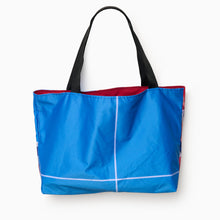 Load image into Gallery viewer, V&amp;A Dundee Upcycled Banner Tote – Landscape (Tartan)
