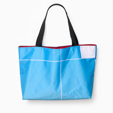 Load image into Gallery viewer, V&amp;A Dundee Upcycled Banner Tote – Landscape (Tartan)
