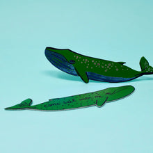 Load image into Gallery viewer, green leather whale bookmark with stars and the words &#39;come sail with me&#39;

