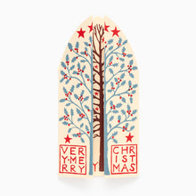 Load image into Gallery viewer, Open Winter Trees triptych Christmas card by Cambridge Imprint showing the three-part festive illustration
