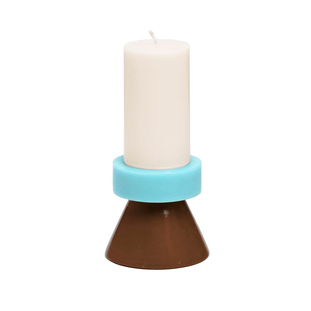 Tall Stack candle in white, sky and brown