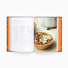 Load image into Gallery viewer, Open cookbook showing a page with a bowl of soup and text.
