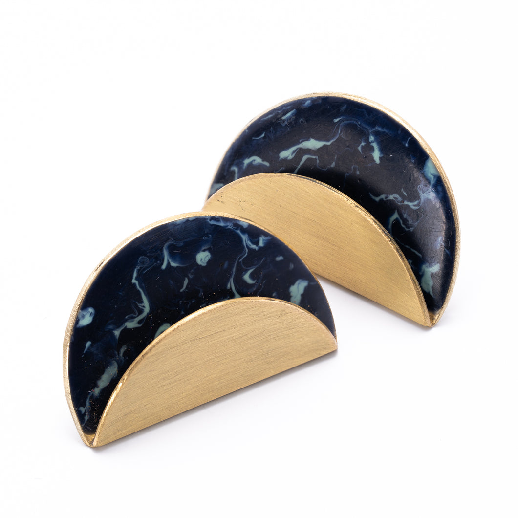 Ellipse Fold Teal and Blue Earrings