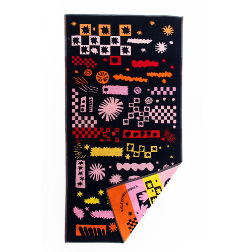 beach towel colourful black pink orange red