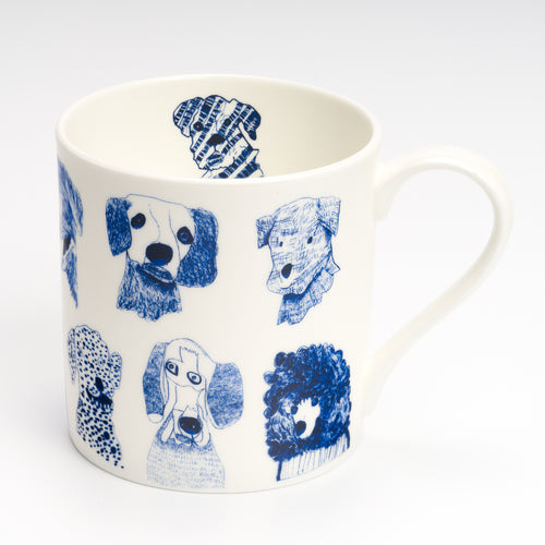 dog cup in blue and white fine china