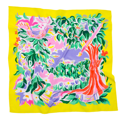 furoshiki scarf in yellow pink and green