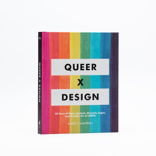 Cover of the book 'Queer X Design' featuring a multicolored striped background with the title text in the center.