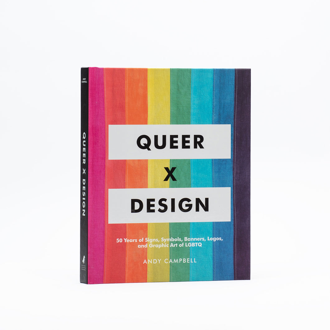 Cover of the book 'Queer X Design' featuring a multicolored striped background with the title text in the center.
